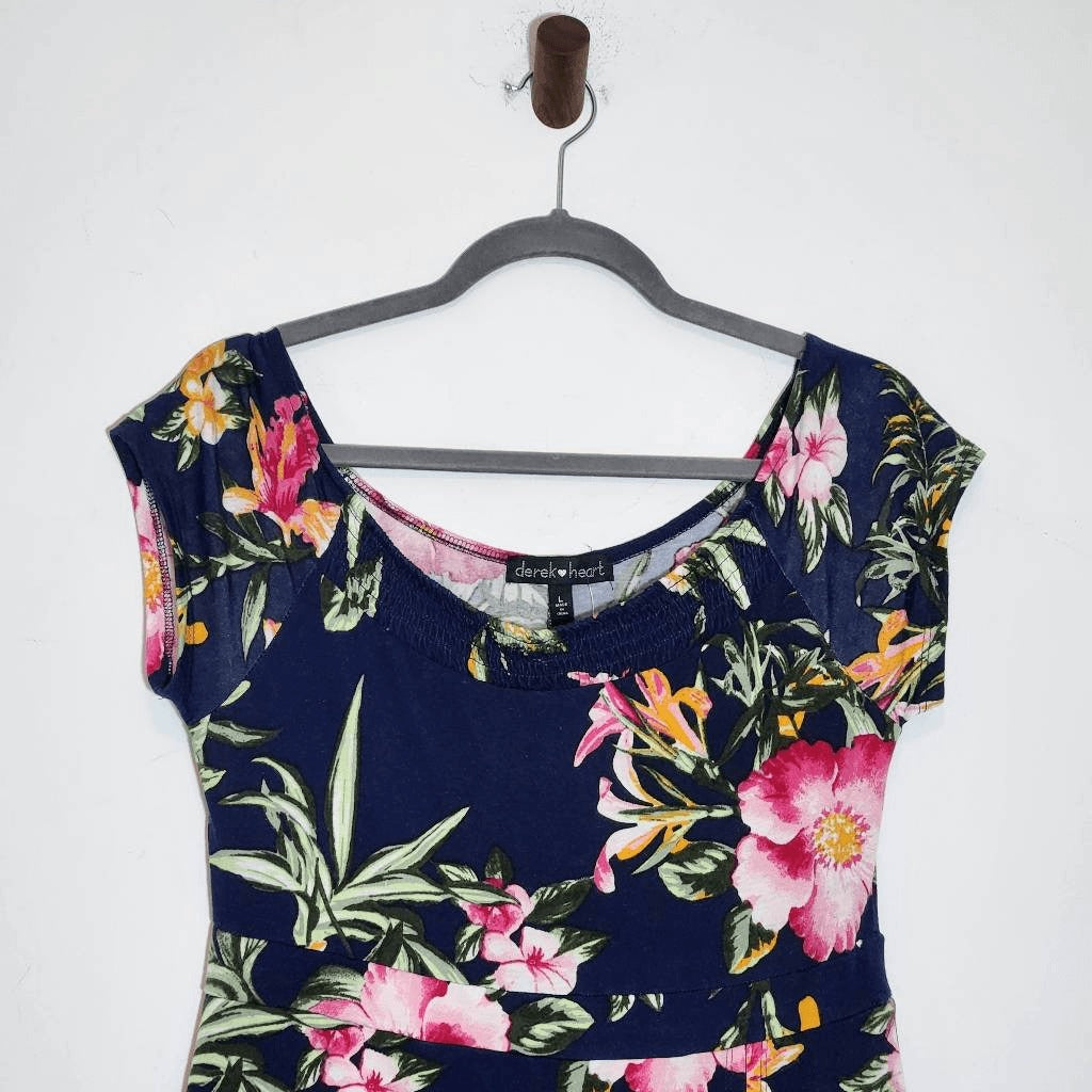 Derek Heart Navy Floral Maxi Dress with Shorts Underneath NWOT Size Large