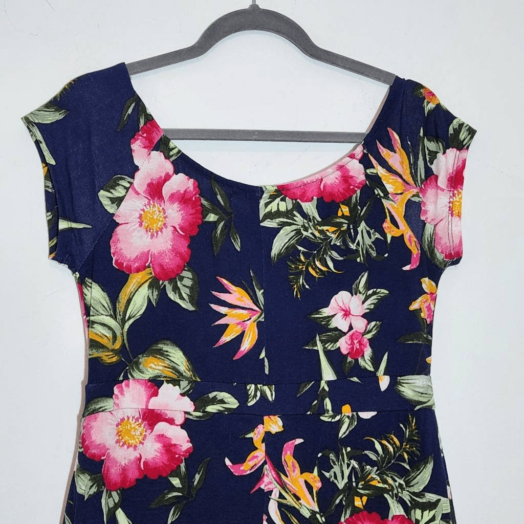 Derek Heart Navy Floral Maxi Dress with Shorts Underneath NWOT Size Large