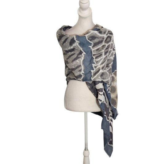 Blue and Gray Mixed Animal Print Scarf 34.5 x 70