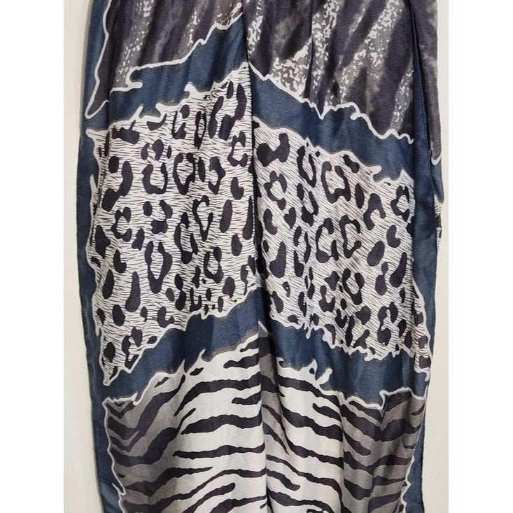 Blue and Gray Mixed Animal Print Scarf 34.5 x 70