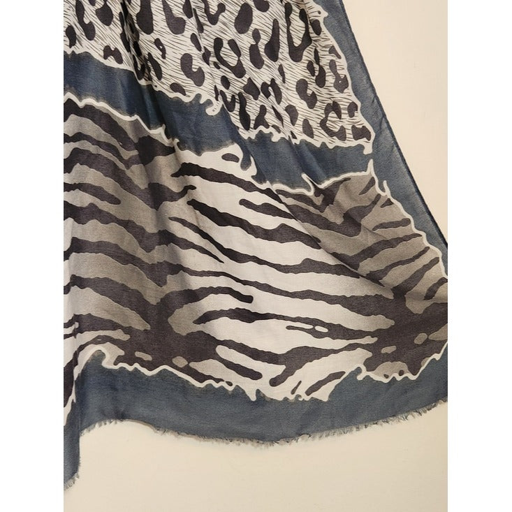 Blue and Gray Mixed Animal Print Scarf 34.5 x 70
