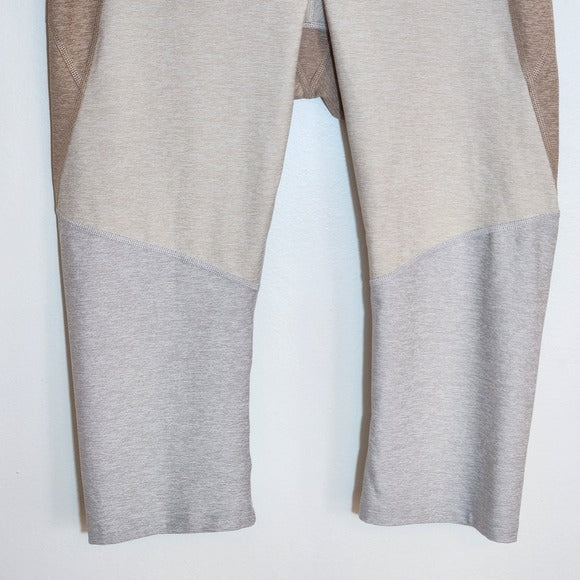 Outdoor Voices Tan and Gray Colorblock Capri Leggings Size Medium