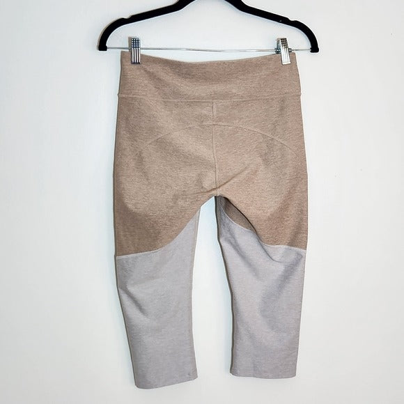 Outdoor Voices Tan and Gray Colorblock Capri Leggings Size Medium