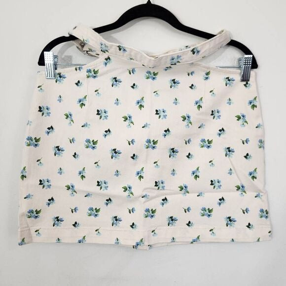 WeWoreWhat Blue Floral Cut Out Denim Mini Skirt Size Large Floral Jean Skirt, New