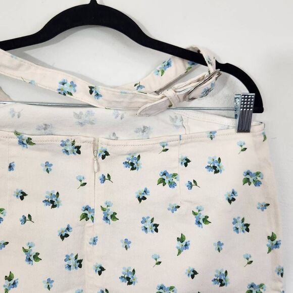WeWoreWhat Blue Floral Cut Out Denim Mini Skirt Size Large Floral Jean Skirt, New