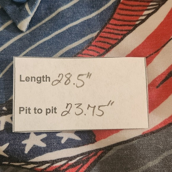 Huk Blue and Red Fish and Flag Button-up Shirt Size Large USA Flag Fishing Shirt