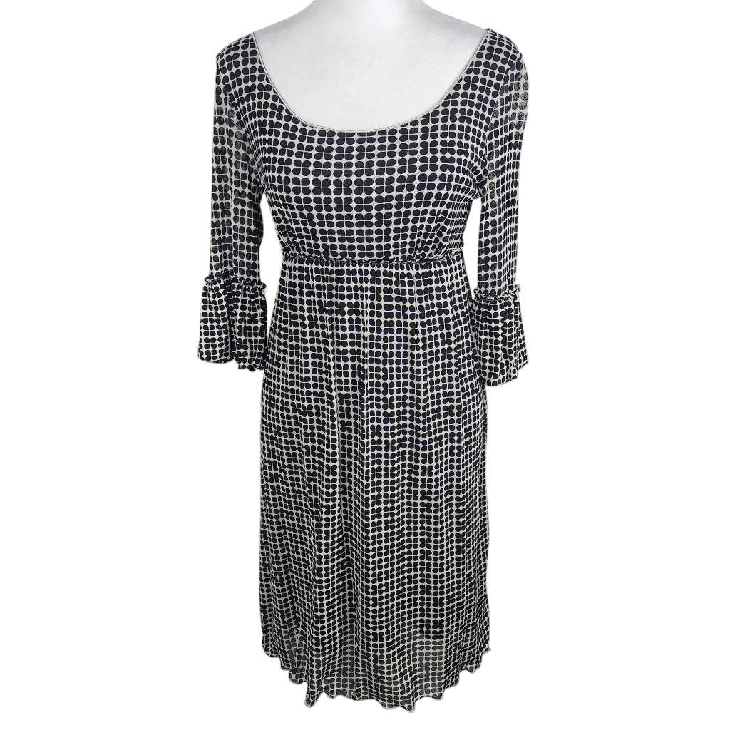 Max Studio Black Print Mesh Empire Waist Dress Size Small Graphic Print Dress
