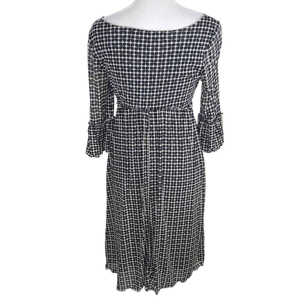 Max Studio Black Print Mesh Empire Waist Dress Size Small Graphic Print Dress