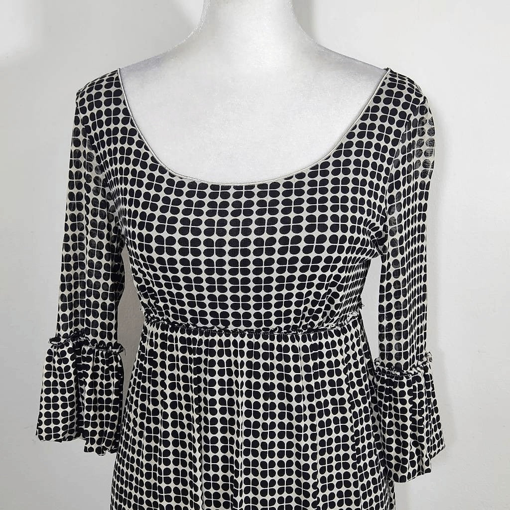 Max Studio Black Print Mesh Empire Waist Dress Size Small Graphic Print Dress