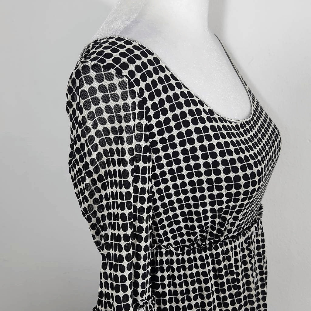 Max Studio Black Print Mesh Empire Waist Dress Size Small Graphic Print Dress