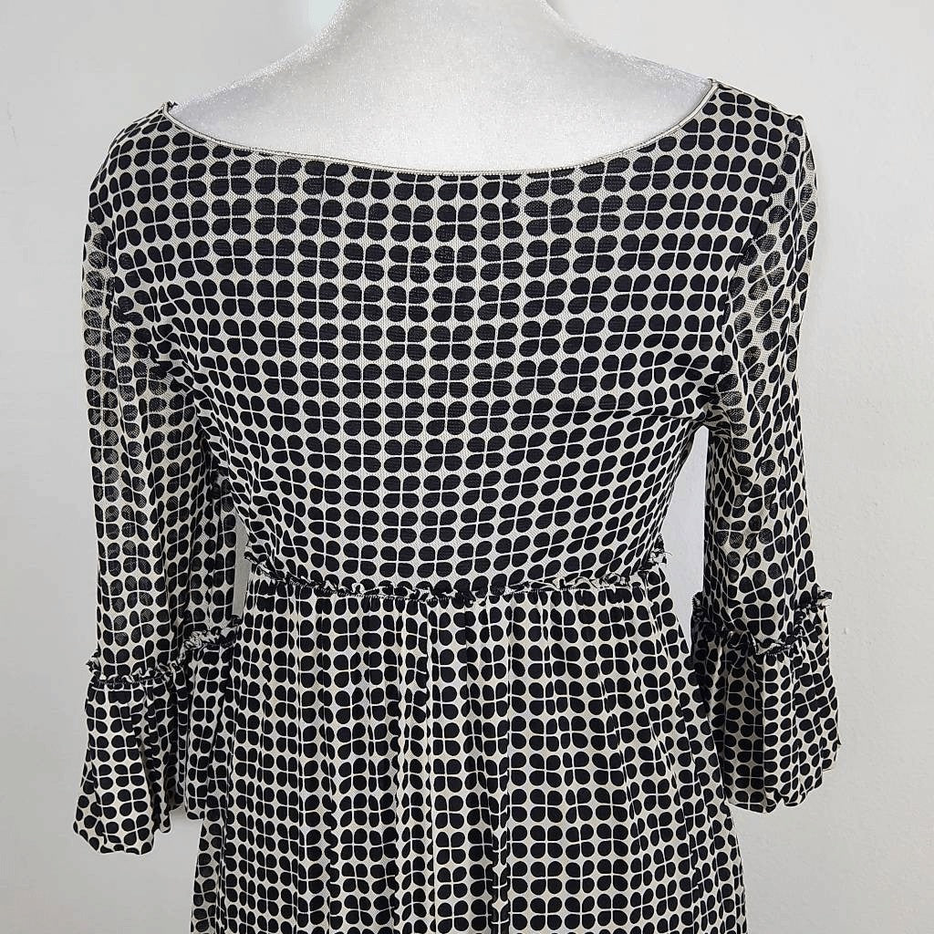 Max Studio Black Print Mesh Empire Waist Dress Size Small Graphic Print Dress