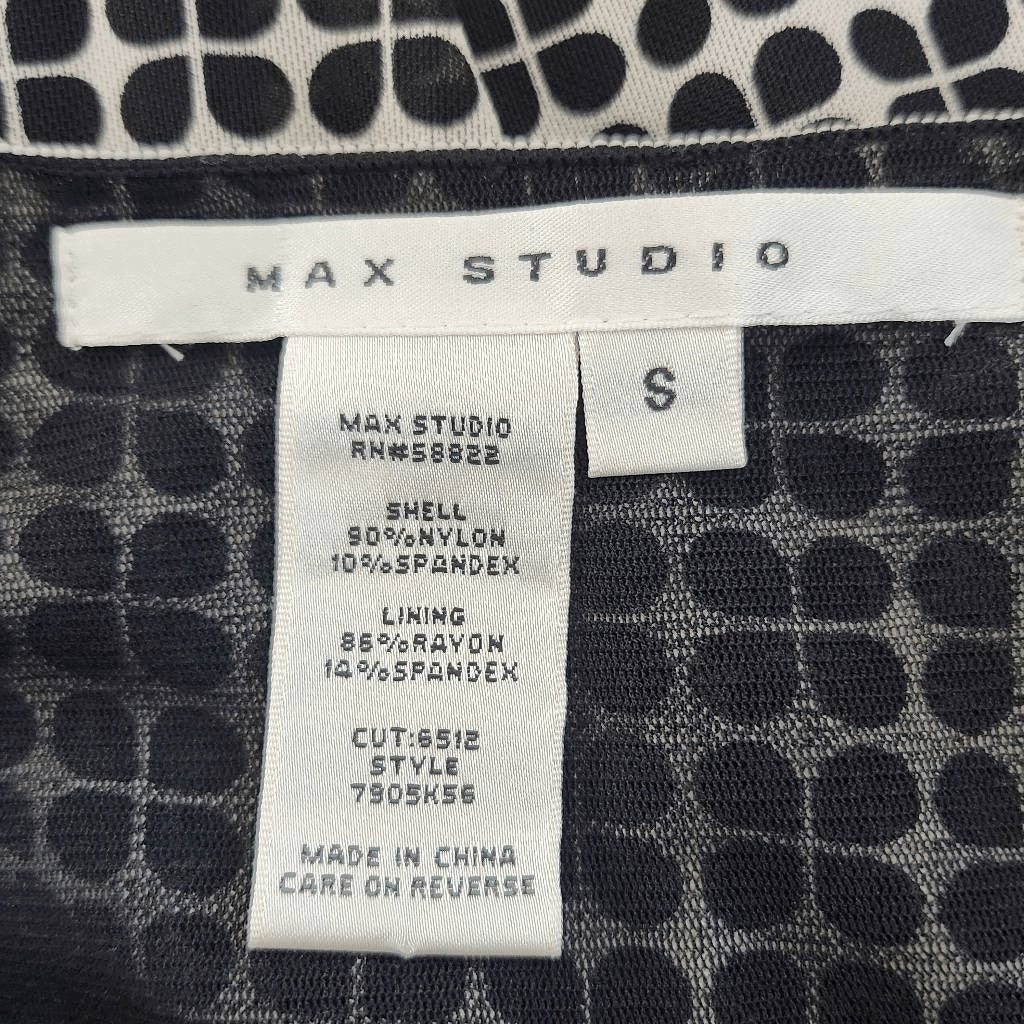 Max Studio Black Print Mesh Empire Waist Dress Size Small Graphic Print Dress