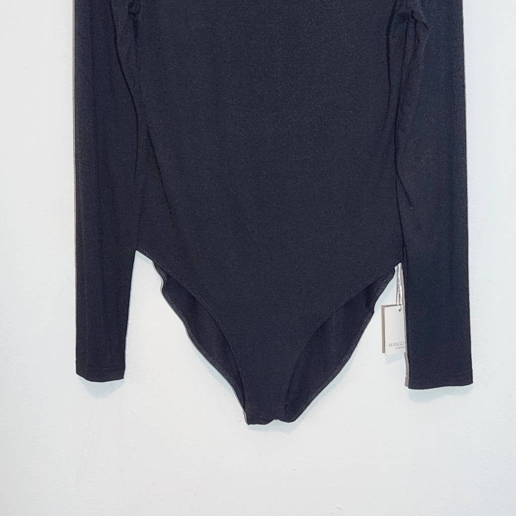 Mango Pop Black Long Sleeve Turtleneck Bodysuit NWT Size Large Black Bodysuit
