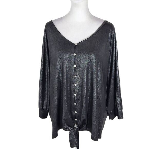 NY Collection Black Metallic Blouse Size 2X, New