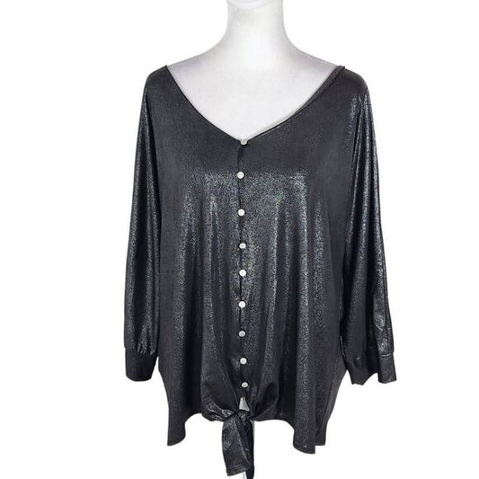 NY Collection Black Metallic Blouse Size 2X, New