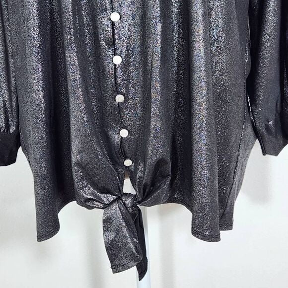 NY Collection Black Metallic Blouse Size 2X, New