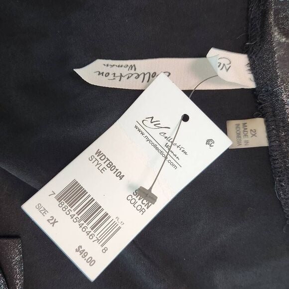 NY Collection Black Metallic Blouse Size 2X, New