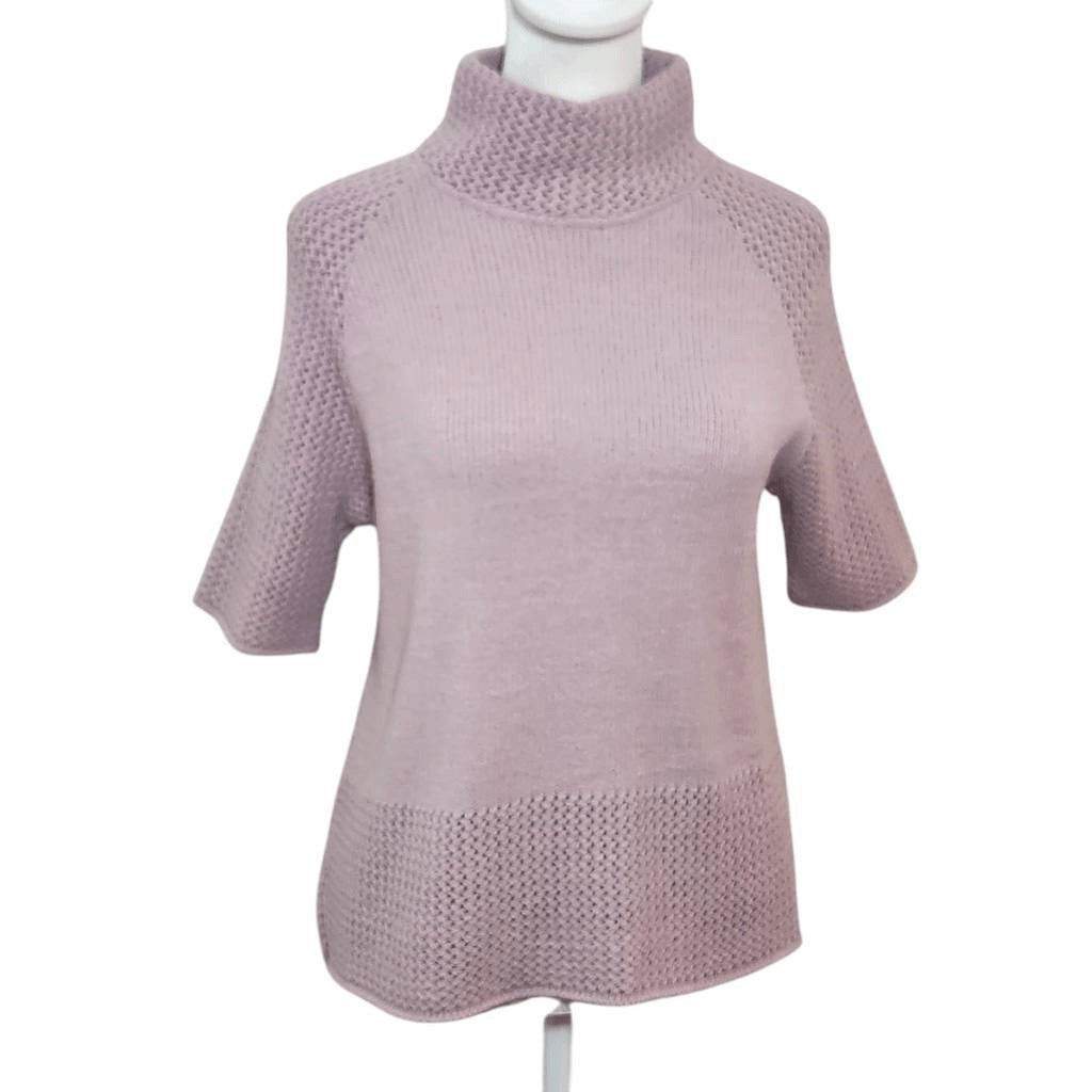 Nuria Aymerich Dusty Mauve Short Sleeve Knit Mock Neck Sweater Size Large