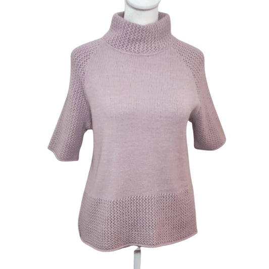 Nuria Aymerich Dusty Mauve Short Sleeve Knit Mock Neck Sweater Size Large