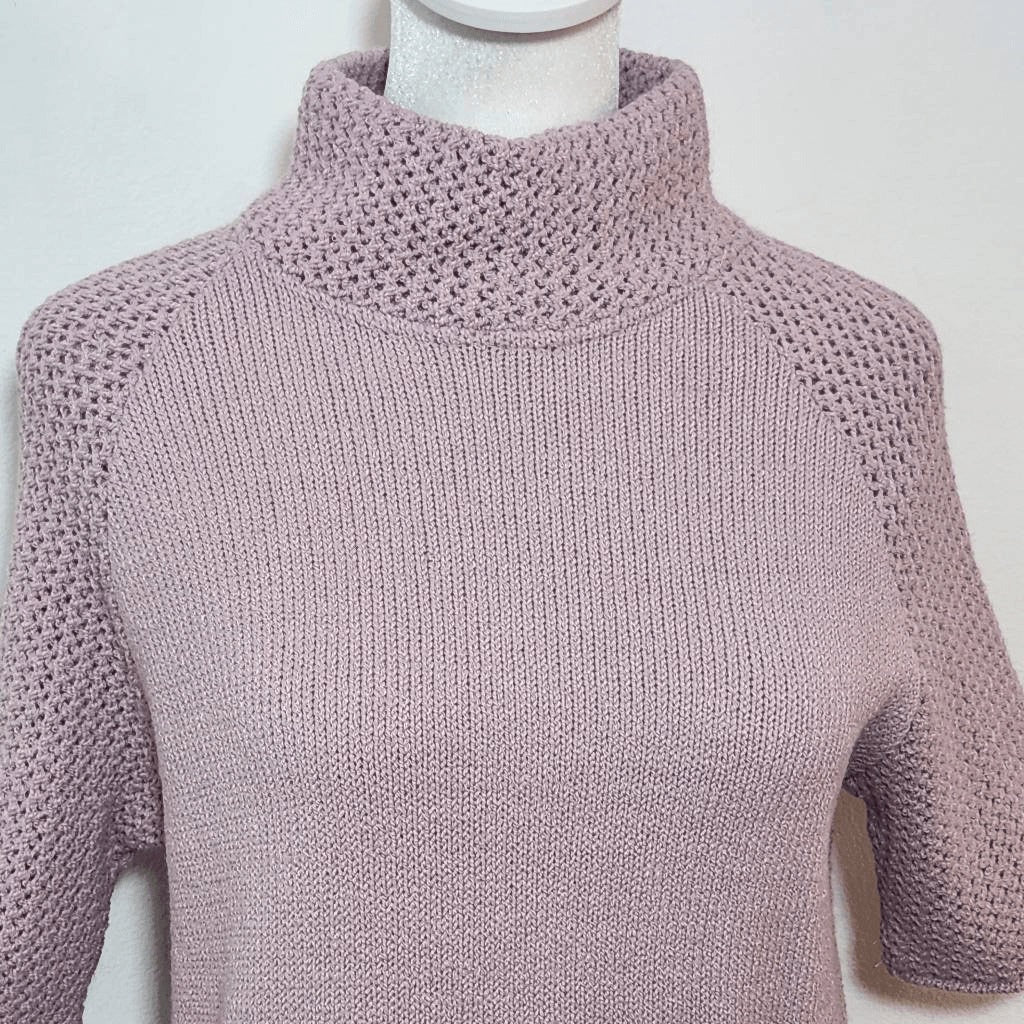 Nuria Aymerich Dusty Mauve Short Sleeve Knit Mock Neck Sweater Size Large