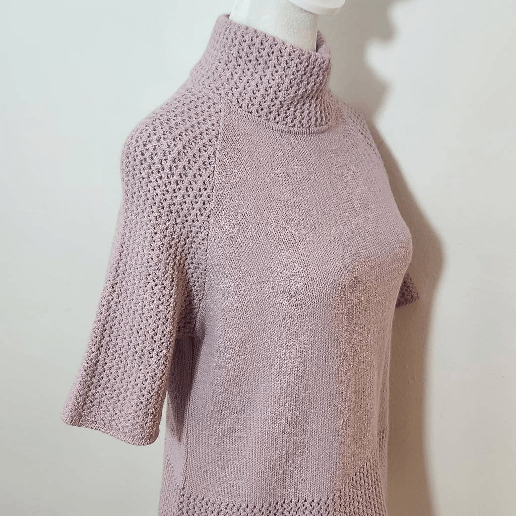 Nuria Aymerich Dusty Mauve Short Sleeve Knit Mock Neck Sweater Size Large