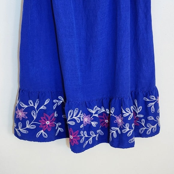 LOFT Blue Embroidered Boho Mini Dress Size Large