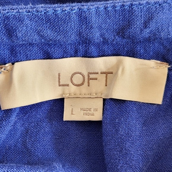 LOFT Blue Embroidered Boho Mini Dress Size Large