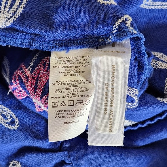 LOFT Blue Embroidered Boho Mini Dress Size Large