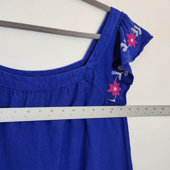 LOFT Blue Embroidered Boho Mini Dress Size Large