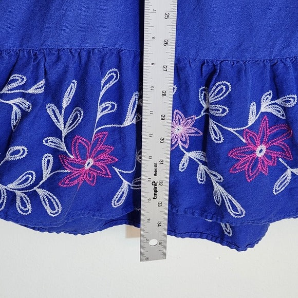 LOFT Blue Embroidered Boho Mini Dress Size Large