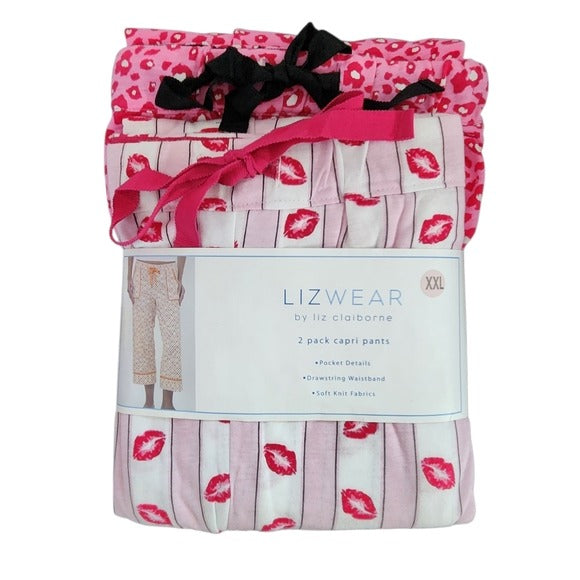 Lizwear Leopard and Kisses Capri Pajama Pants 2-Pack NWT Size XXL