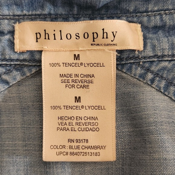 Philosophy Chambray Mini Shirt Dress Size Medium