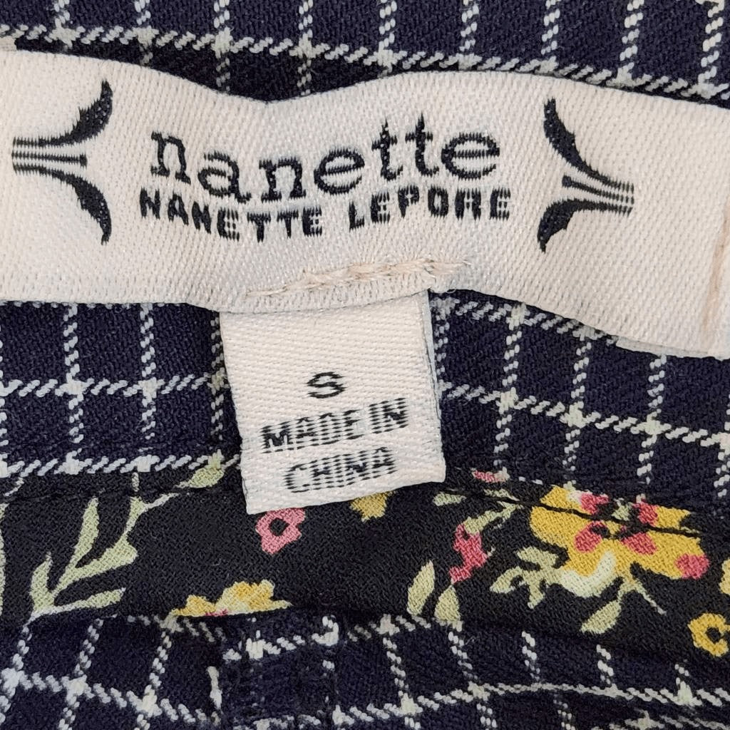 Nanette Lepore Navy Plaid Pull-on Cropped Pants Size Small Preppy Navy Pants
