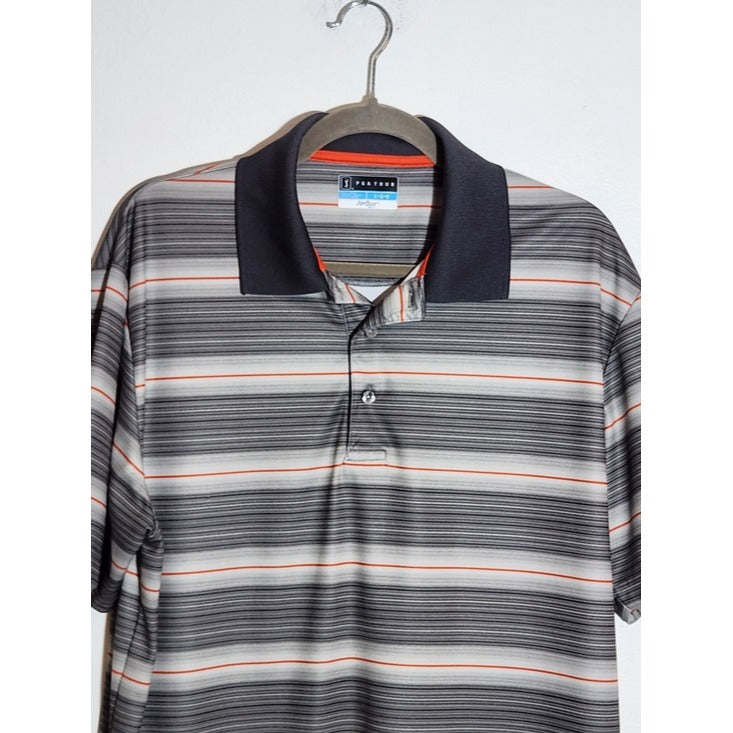 PGA Tour Gray and Orange Polo Golf Shirt Size Large
