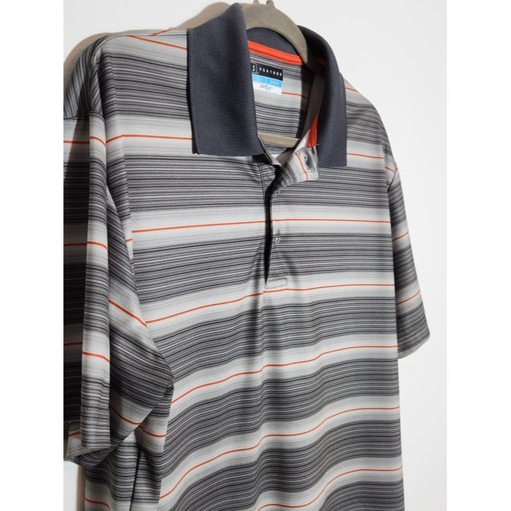 PGA Tour Gray and Orange Polo Golf Shirt Size Large