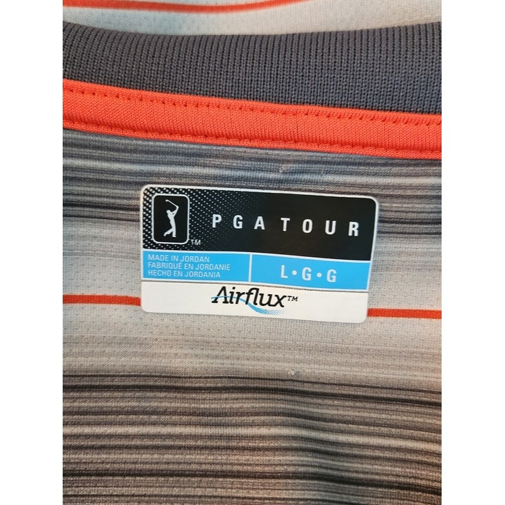 PGA Tour Gray and Orange Polo Golf Shirt Size Large