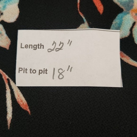 Lily White Black Floral Blouse with Lace Accent Size Medium Black Floral Top