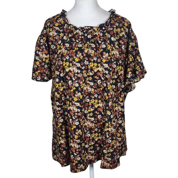 Time and Tru Short Sleeve Cotton Floral Top Size XXXL Plus Size Blouse New