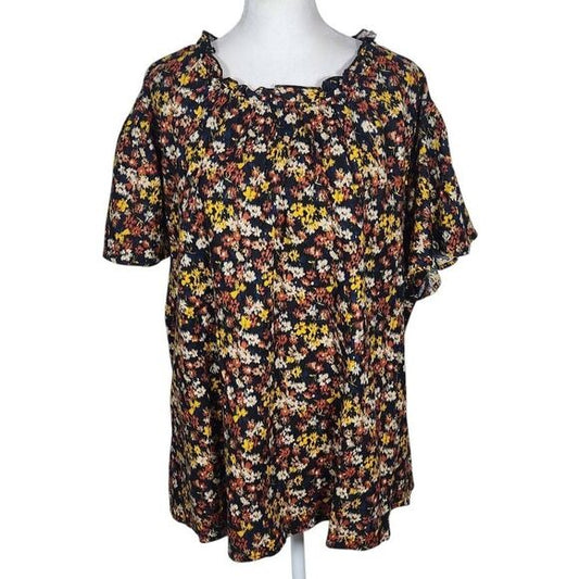 Time and Tru Short Sleeve Cotton Floral Top Size XXXL Plus Size Blouse New