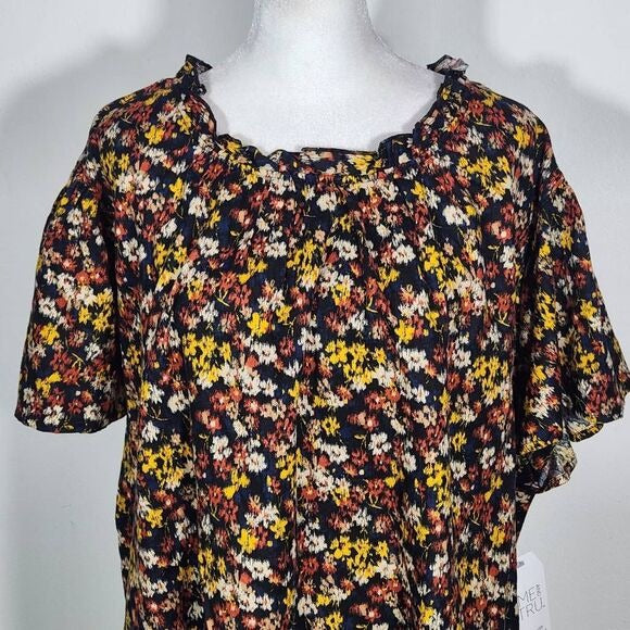 Time and Tru Short Sleeve Cotton Floral Top Size XXXL Plus Size Blouse New