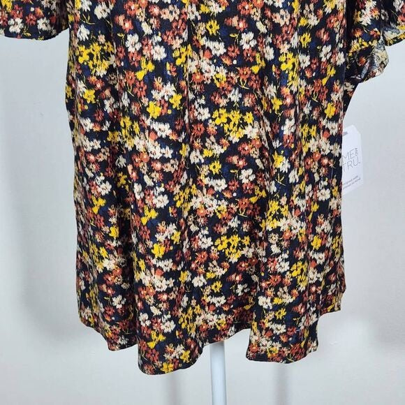 Time and Tru Short Sleeve Cotton Floral Top Size XXXL Plus Size Blouse New
