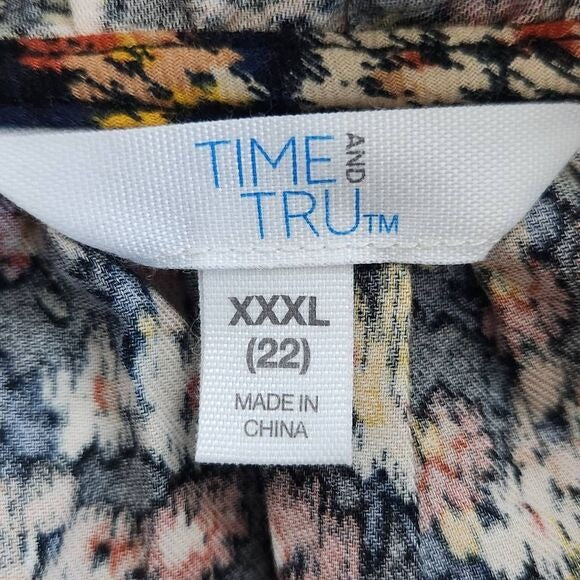 Time and Tru Short Sleeve Cotton Floral Top Size XXXL Plus Size Blouse New