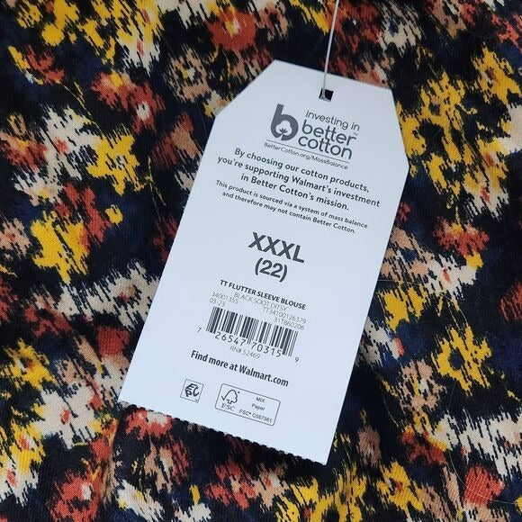 Time and Tru Short Sleeve Cotton Floral Top Size XXXL Plus Size Blouse New