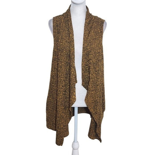 LOGO Lori Goldstein Golden Brown Open Front Cardigan Sweater Vest Size Large