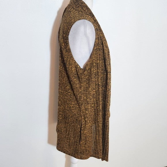 LOGO Lori Goldstein Golden Brown Open Front Cardigan Sweater Vest Size Large