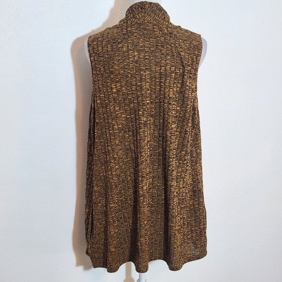 LOGO Lori Goldstein Golden Brown Open Front Cardigan Sweater Vest Size Large
