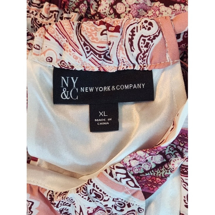 New York & Company Pink Paisley Romper Size XL