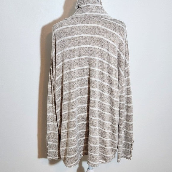 Ruby. Rd. Khaki and White Striped Cowl Neck Sweater Size XL Stripe Knit Sweater