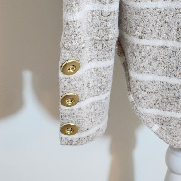 Ruby. Rd. Khaki and White Striped Cowl Neck Sweater Size XL Stripe Knit Sweater