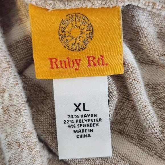 Ruby. Rd. Khaki and White Striped Cowl Neck Sweater Size XL Stripe Knit Sweater